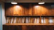 © Sawat - Modern Office Organization with Wooden Cabinets and Neatly Stacked Files for Efficient Document Management and Professional Workspace Design