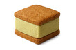 © PNG Kingdom  - Pistachio ice cream sandwich with square cookies on a transparent background, summer sweet dessert snack concept