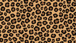 © Purnomo - A seamless pattern of a classic leopard print with irregular dark brown spots on a tan background.