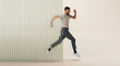 © Rendara Studio - Man in motion breaking through 3D fluted glass barrier
