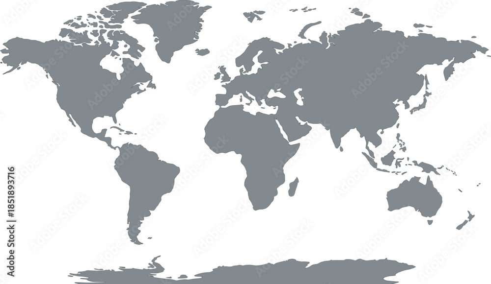 Geographically Neutral World map silhouette, global geography outline, minimalist continents ...
