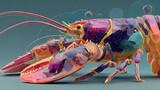 Digital art representation of a lobster with geometric facets and vibrant colors.
