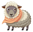 © Jannatul jui - A charming and fluffy cartoon illustration of a gentle sheep wearing a cozy, salmon-colored scarf, standing proudly on a white background, perfect for children's books or farm-themed designs