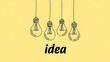 © solom - minimalist line art illustration of four hanging light bulbs on yellow background representing creative business ideas brainstorming sessions and professional startup strategy