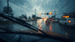 © nirwati - Car wipers work during heavy rain with a wide viewing angle through the windshield.