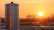 © Thares2020 - Metallic cylinder against a vibrant sunset sky with blurred background elements