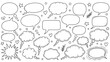 © Ashok - A playful collection of hand drawn speech bubbles thought bubbles star shapes and hearts on a white background