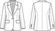 © MrMredul - Women's single-breasted blazer technical flat drawing cad project vector. classic tailored jacket fashion design apparel pattern template. minimalist garment outline sketch for digital mockup. Vector