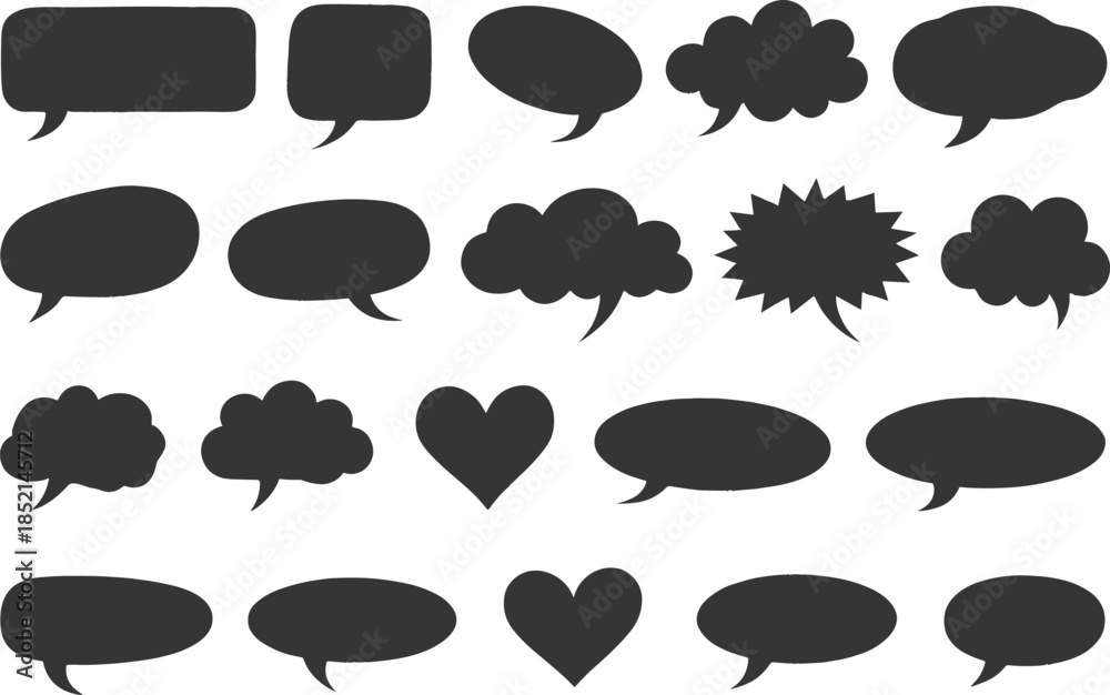 Various black speech bubbles on white background