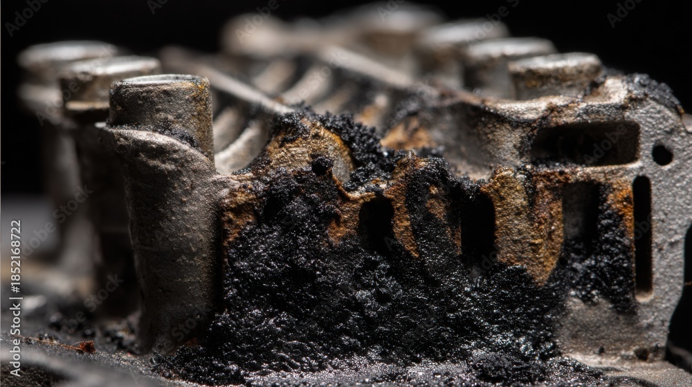 Sludgy Engine engine sludge buildup from degraded oil, thick deposits on engine ...