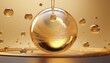 © Reginald - gold transparent glass water bubbles gel sphere skincare essence ball liquid oil foam cells science moisture face lifting anti aging luxury energy drop of oil beauty cosmetic 3d render