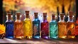 © Nicolas - Colorful Potion Bottles With Autumn Decorations