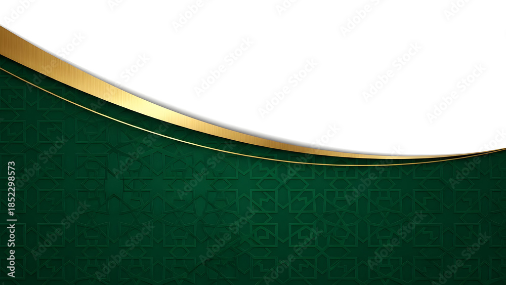 Abstract green background featuring a festive golden ornament window frame design
