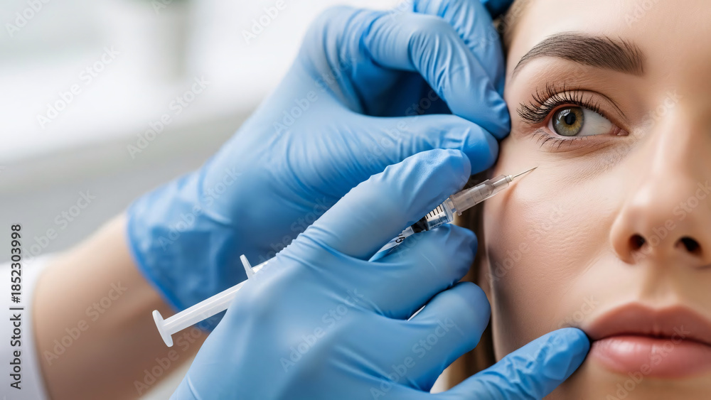Expert aesthetic professional carefully performs a facial injection on ...