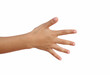 © Thachakrit - Female hand palm facing up, minimal composition, separated on bright white background.
