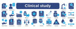 © Eka Y S - 24 editable blue 'Clinical Study' icons . Covers trial, protocol, patient, safety and data. Ideal for medical research presentations, reports, or educational materials. solid vector