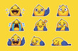 © ricemaker.lab - Cartoon yelow bird emoji set showing various emotions on yellow background for social media and design projects sticker icon set svg style editable