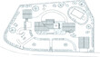 © Technologypeople.com - Black and white vector architectural site plan drawing of house, garden, pool, and driveway layout.