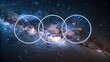 © ABDUL - Interconnected luminous rings representing past present and future in a vast cosmic galaxy