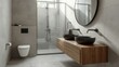 © maruf - Modern bathroom with double sinks and glass shower