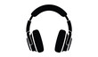© Thysl2000 - A simple black and white silhouette of over ear headphones is prominently displayed against a stark white background conveying audio technology