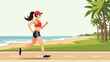 © PDWN Creative - Fit woman jogging on a sunny day along a tropical beach path