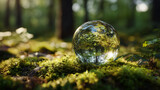 Szklana kula symbolizująca zrównoważony rozwój w zielonym lesie