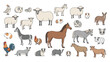 © Ovi - Large collection of diverse farm animals and pets including horses, sheep, goats, chickens, and guinea pigs on a plain white background.