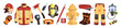 © Paper Trident - Set of fire extinguishing items. Firemen's tools and costume for firefighting. Extinguishers equipment to rescue: axe, hose, hook, hydrant. Flat isolated vector illustrations on white background