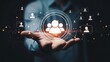 © sohelkhan - Employee Networking Management: Businessman holding glowing group icon for corporate team building and professional recruitment
