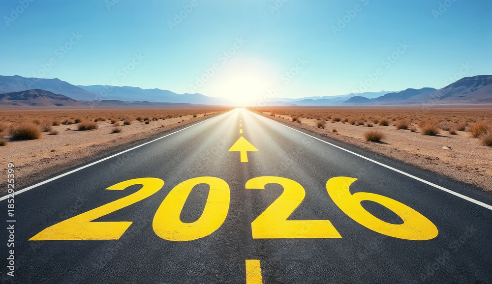 Road to 2026 with an empty road with 2026 written on it and an arrow ...