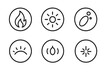 © Valentyna - Tender Sparks Icons. Line style round vector icons of Tender Sparks: gentle flame, soft glow, floating ember, curved light, warm