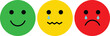 © Najma - Three colorful emoji faces depicting happy, worried, and sad emotions, representing a range of feelings or feedback.