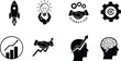 © MdSakila - Business icons, innovation symbol, startup launch, growth chart, handshake emblem, gear design, brain silhouette, black illustration, success concept