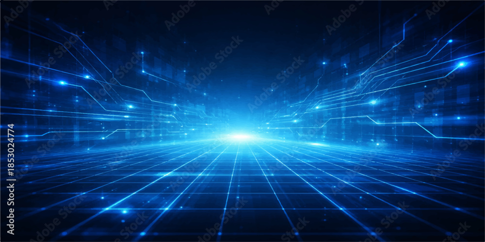 Abstract blue technology background featuring a digital grid pattern ...