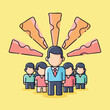 © khafid - A leader surrounded by their team radiating ideas in a vibrant yellow background inspiring collective effort and innovation