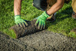 © Tomasz Zajda - Worker Rolls out New Sod on a Lawn in Bright Daylight During Spring Season