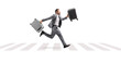 © Ljupco Smokovski - Businessman with suitcases running on zebra crossing