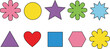 © Shamim - Colorful simple geometric shapes collection with flowers, stars, hearts, and basic forms in playful flat style