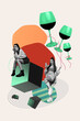 © deagreez - Poster image sketch vertical collage of happy girl guy stand wine glass toast beverage celebration weekend event chill party