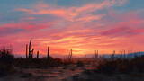 Desert sunset with cacti