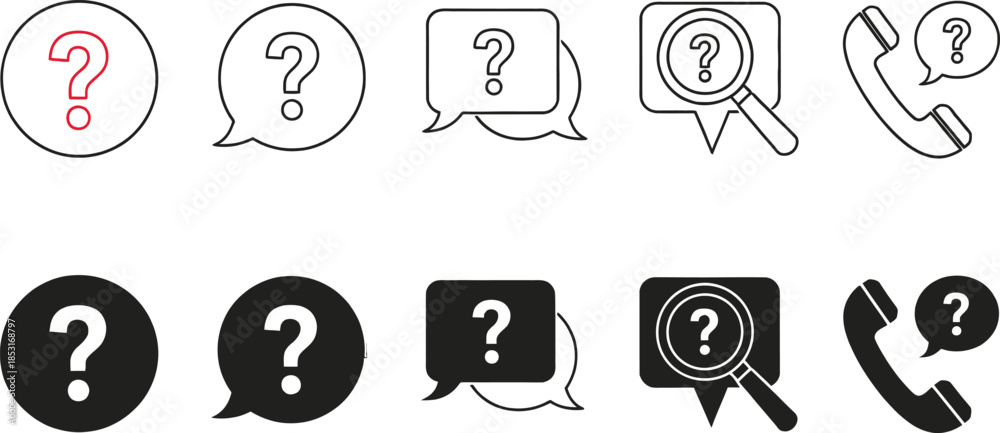 Essential icon collection for queries, customer assistance ...