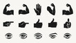 © gak - Set of silhouette hand gestures arm muscles and eye icons in black