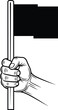 © Vhya - Stylized black and white illustration of a clenched hand firmly gripping a solid black flag.