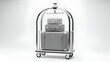 © Abdul - Elegant luggage cart with stacked grey suitcases against a minimalist white backdrop for