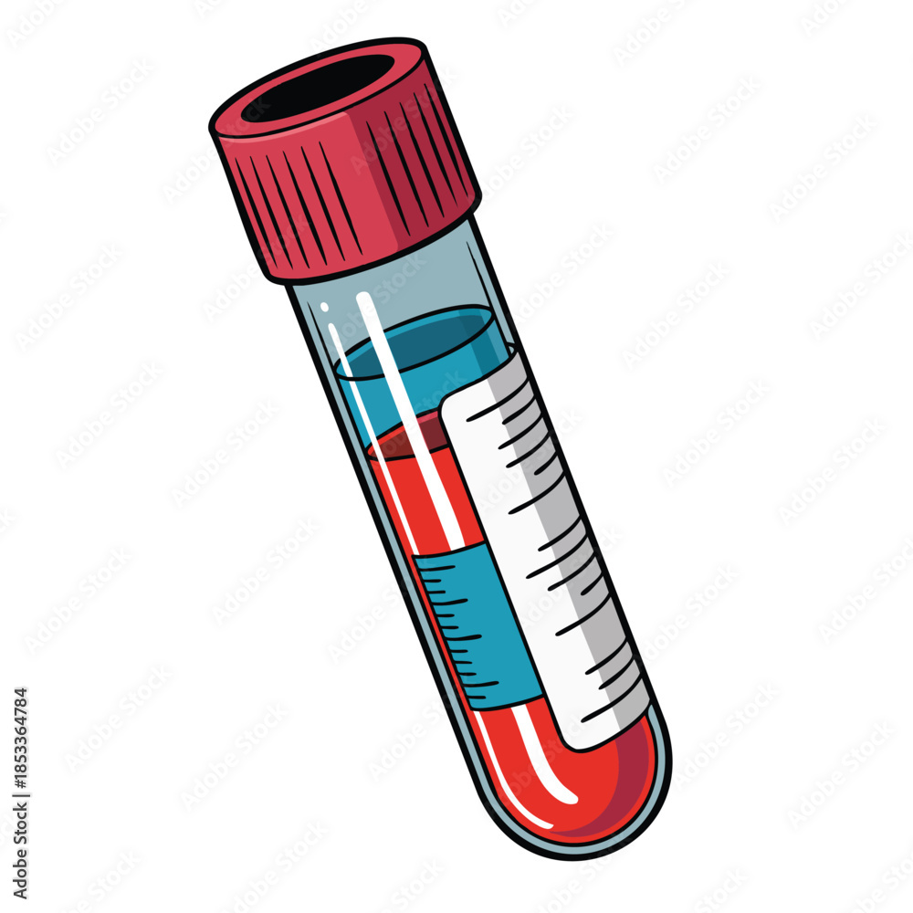 Blood sample in medical tube illustration shown in a clean scientific ...
