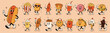 © evgenia_lo - Set of fast food retro groovy cartoon character. Vintage mascot of burger, pizza, hot dog, ice cream, french fries, coffee to go, donut and soda with happy smile. burger groovy stickers