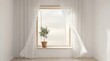 © Sanjeewa - Serene Sunlight Interior: A tranquil indoor scene featuring a sunlit window with flowing curtains and a potted plant, evoking feelings of calm and serenity.