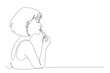 © tri - Continuous One Line Drawing of Beautiful Woman Applying Lipstick. Themes of beauty routines, cosmetics, self-care, and femininity