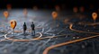 © Sultan - Two figures stand on a stylized map with orange location markers